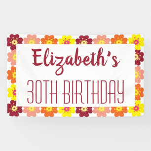 30th Birthday Colorful Flowers Party Banner