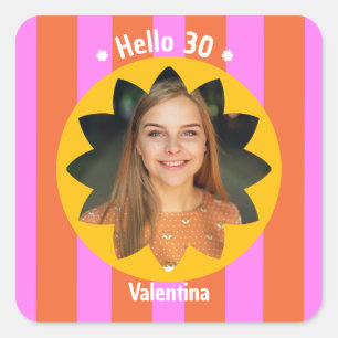 30th birthday colorful photo pink yellow trendy square sticker
