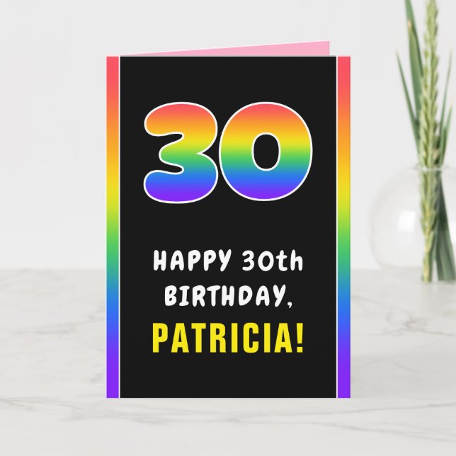 30th Birthday: Colorful Rainbow # 30, Custom Name Card (Front)