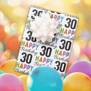 30th Birthday Colorful Typography  Wrapping Paper
