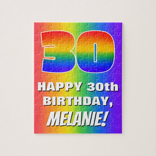 30th Birthday: Colourful, Fun Rainbow Pattern # 30 Jigsaw Puzzle (Vertical)