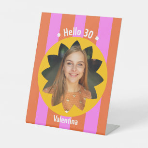 30th birthday colourful photo pink yellow trendy pedestal sign