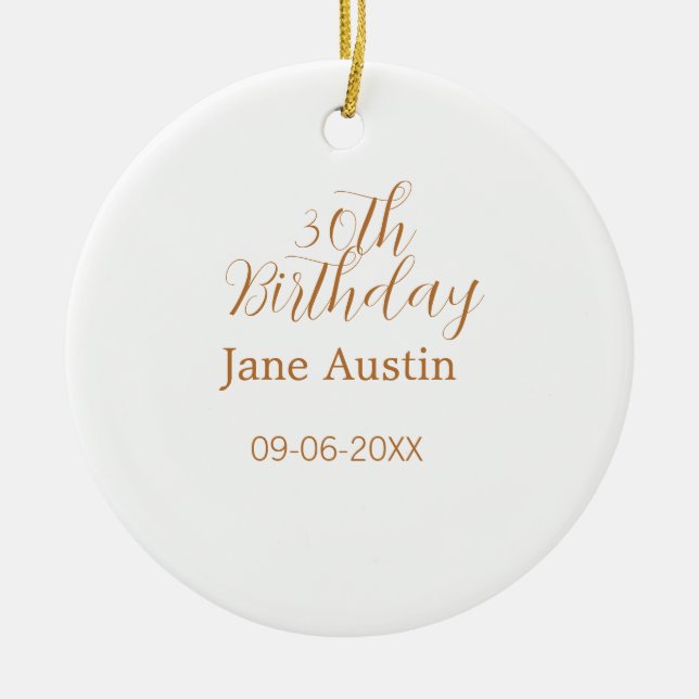 30th birthday copper brown simple stylish name dat ceramic tree decoration (Front)