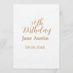 30th birthday copper brown simple stylish name dat invitation