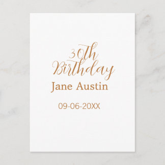 30th birthday copper brown simple stylish name dat postcard