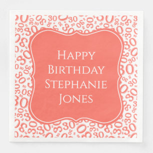 30th Birthday Coral Random Pattern 30 Napkin