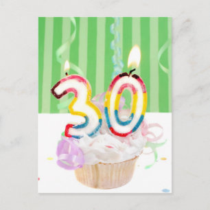 30th birthday cupcake with candles postcard