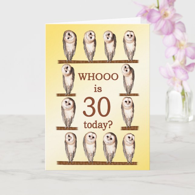 30th Birthday, Curious Owls Card (Orchid)