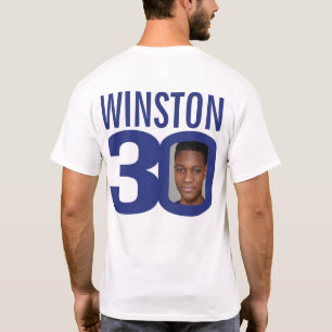 30th birthday custom name and photo blue white T-Shirt