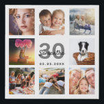 30th birthday custom photo collage white monogram faux canvas print<br><div class="desc">A unique 30th birthday gift or keepsake, celebrating her life with a collage of 8 of your photos. Add images of her family, friends, pets, hobbies or dream travel destination. Personalise and add a name, age 30 and a date. Grey and black coloured letters. A chic white background. This canvas...</div>