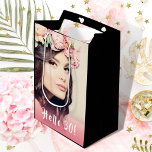 30th birthday custom photo hello 30 thrity medium gift bag<br><div class="desc">Template for Your photo.  White text overlay: Hello 30!  A gift bag for a 30th birthday party.  Elegant black background colour.</div>