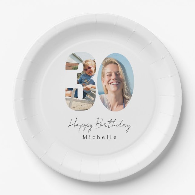 30th Birthday Custom Photo Paper Plates (Front)