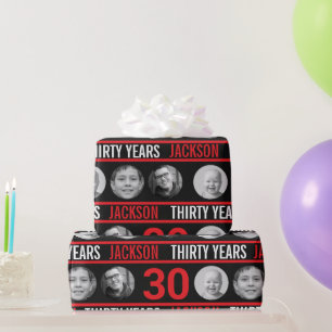 30th birthday custom photo red and black wrapping paper