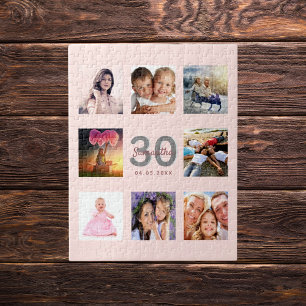 30th birthday custom photo rose gold blush pink jigsaw puzzle