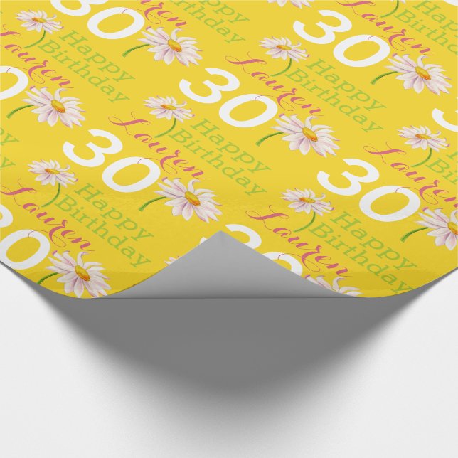 30th birthday daisy flower named yellow gift wrap (Corner)