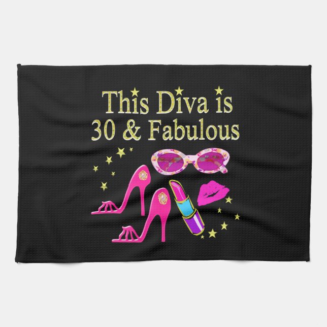 30TH BIRTHDAY DAZZLING DIVA DESIGN TEA TOWEL (Horizontal)