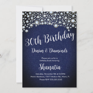 30th Birthday Denim Diamonds Gem Diamonds  Invitation