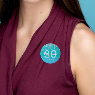 30th birthday diamonds glitter teal blue green 6 cm round badge