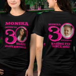 30th Birthday doubled sided photo name pink text Tri-Blend Shirt<br><div class="desc">Happy 30th Birthday pink text, name and two photos t-shirt. Fun double sided 50th personalised photo t-shirt in bold hot pink text design. Personalise this birthday shirt with a photograph of the birthday girl in the middle of the number 0 on both the front and the back. Great idea for...</div>