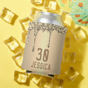 30th Birthday Elegant Golden Glitter Drip Favours Can Cooler