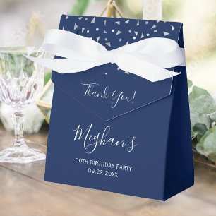 30th Birthday Elegant Silver Confetti Navy Blue Favour Box