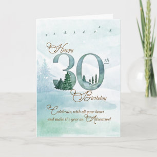 30th Birthday Evergreen Pines and Deer Nature Card