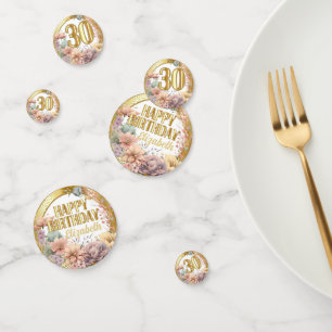 30th Birthday - Floral and Gold Confetti