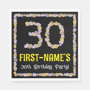 30th Birthday: Floral Flowers Number, Custom Name Napkin