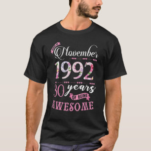 30th Birthday Floral Gift for Womens Born in Novem T-Shirt