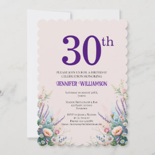 30th Birthday Floral Pink and Purple Invitation