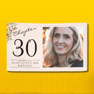 30th Birthday Floral Pink Photo Banner