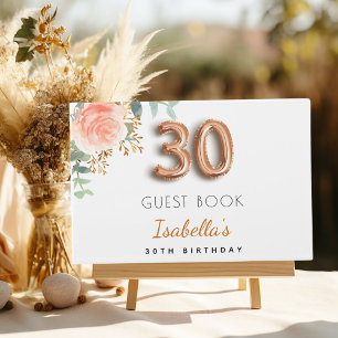 30th Birthday floral rose gold eucalyptus name Guest Book
