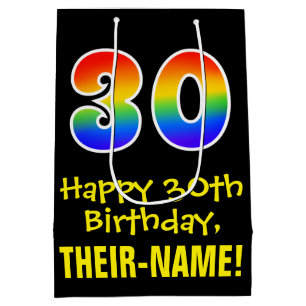 30th Birthday: Fun, Bold, Colourful, Rainbow "30" Medium Gift Bag