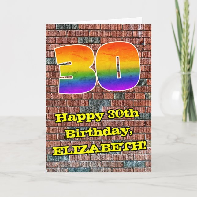 30th Birthday: Fun Graffiti-Inspired Rainbow 30 Card (Front)
