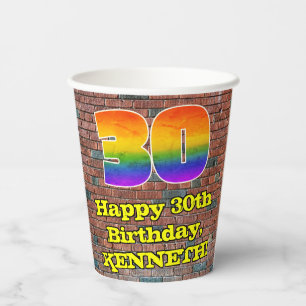 30th Birthday: Fun Graffiti-Inspired Rainbow 30 Paper Cups