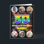 30th Birthday: Fun Rainbow #, Custom Name & Photos Card<br><div class="desc">The front of this exciting and fun birthday themed greeting card design features the number “30“ with a colourful rainbow spectrum inspired gradient pattern, along with the message “HAPPY 30th BIRTHDAY, ” and a personalised name, on a multicolored bursting fireworks inspired pattern. Near the top and the bottom of the...</div>