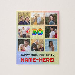 30th Birthday: Fun Rainbow #, Custom Name & Photos Jigsaw Puzzle
