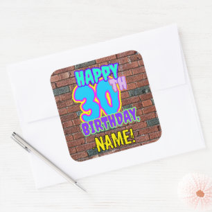 30th Birthday – Fun, Urban Graffiti Inspired Look Square Sticker