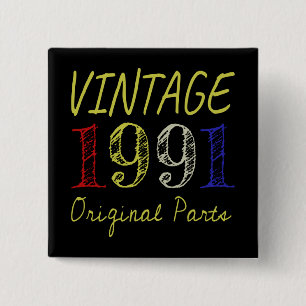 30th Birthday Gift Vintage 1991 Original Parts 15 Cm Square Badge