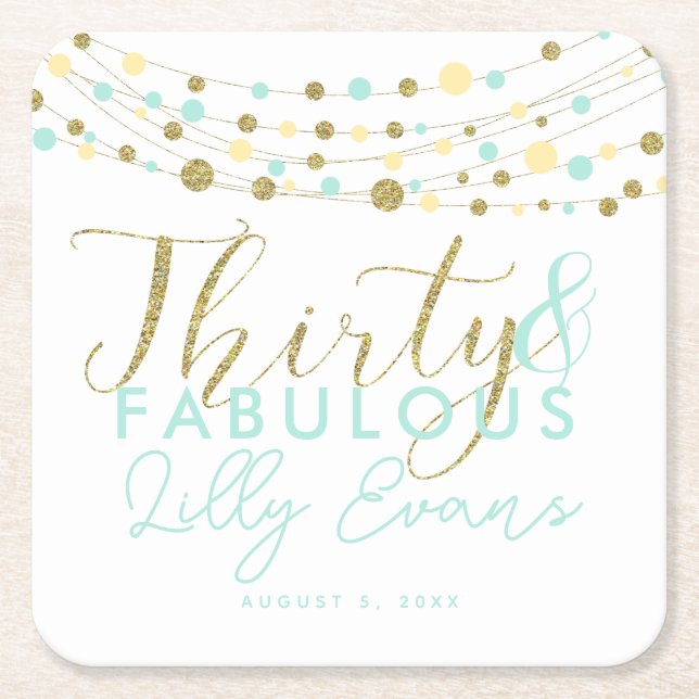 30th birthday gold and teal coasters customised (Front)