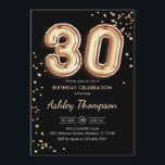 30th Birthday - Gold Balloons Black Invitation<br><div class="desc">30th birthday party invitation. Elegant design in faux glitter gold and black. Invite card features gold number 30 balloons and script font. Perfect for a stylish bday celebration. Message me if you need custom age.</div>