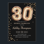 30th Birthday - Gold Balloons Black Invitation<br><div class="desc">30th birthday party invitation. Elegant design in faux glitter gold and black. Invite card features gold number 30 balloons and script font. Perfect for a stylish bday celebration. Message me if you need custom age.</div>