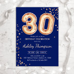 30th Birthday - Gold Balloons Navy Invitation<br><div class="desc">30th birthday party invitation. Elegant design in faux glitter gold and navy blue. Invite card features gold number 30 balloons and script font. Perfect for a stylish bday celebration. Message me if you need custom age.</div>