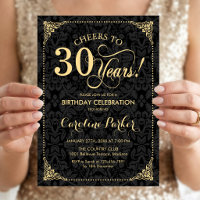30th Birthday - Gold Black Damask