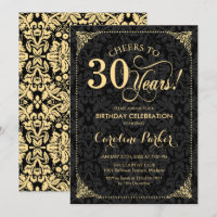 30th Birthday - Gold Black Damask