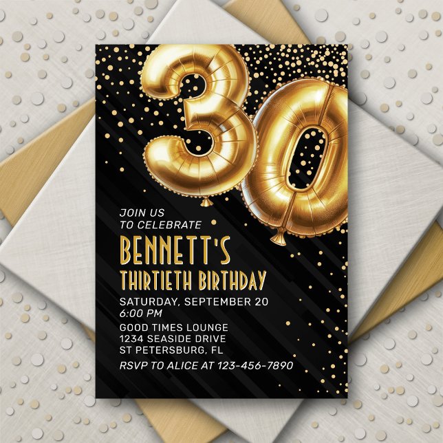 30th Birthday Gold Black Invitation (Creator Uploaded)
