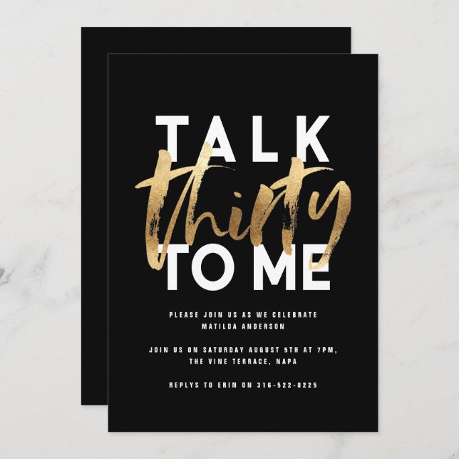 30th birthday gold elegant modern simple script (Front/Back)