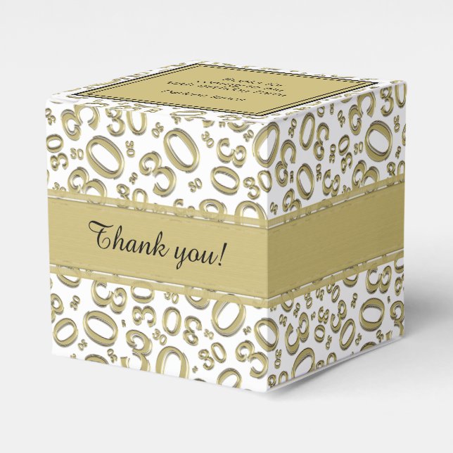 30th Birthday Gold/White Random Number Pattern Favour Box (Front Side)