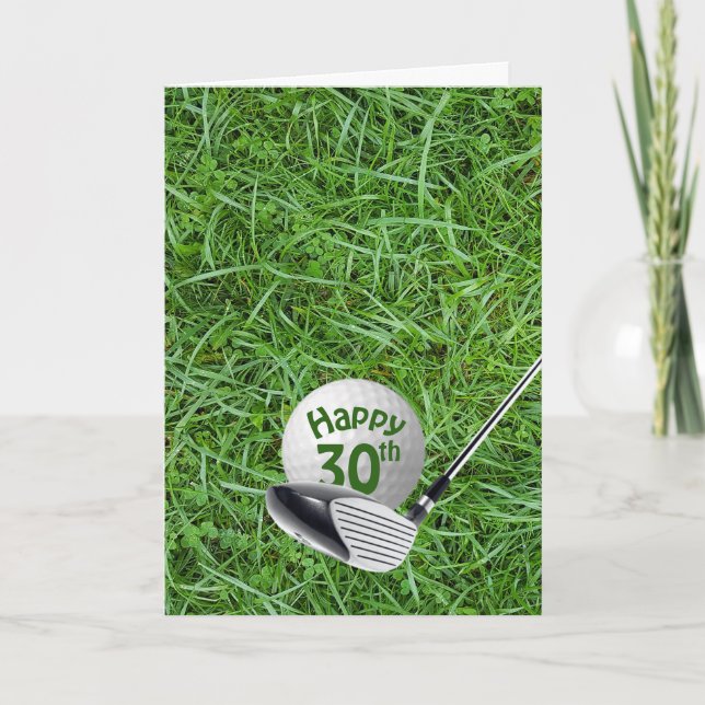 30th Birthday Golf Ball on Grass Card (Front)