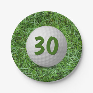 30th Birthday Golf Ball on Grass  Paper Plate